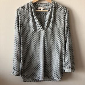 LOFT Blue and White Patterned Blouse